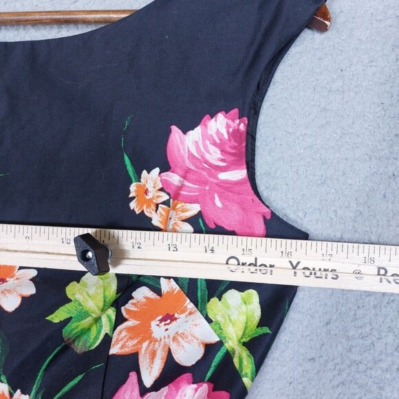 Eliza J Dress Women's 2 Black Rose Print Belted Boat Neck Sleeveless Party - Picture 7 of 16